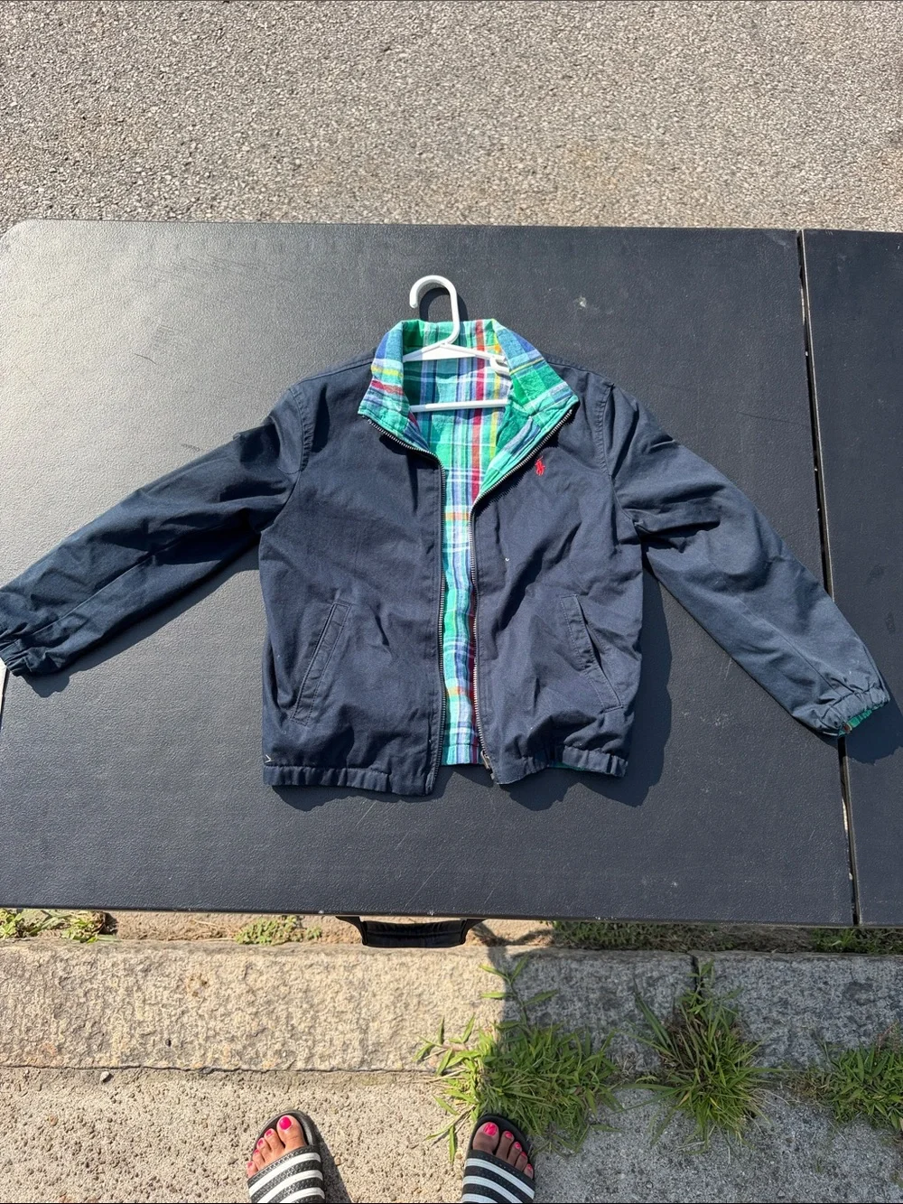 Ralph Lauren Navy Jean-Style Jacket with Green & Blue Plaid Lining